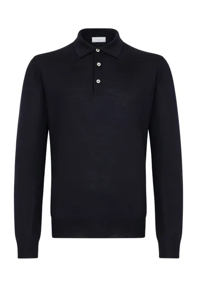 Boglioli Wool Long-sleeve Polo In Blue