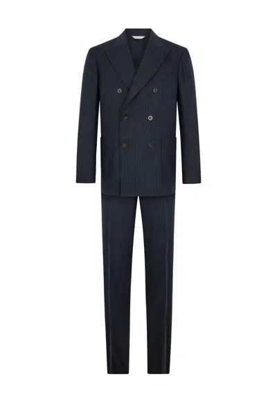 Boglioli Pinstripe Flannel Double-breasted K-suit In Blue