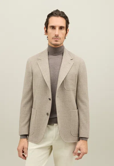 Boglioli Houndstooth Soft Wool Blend Windsor Jacket In Neutral
