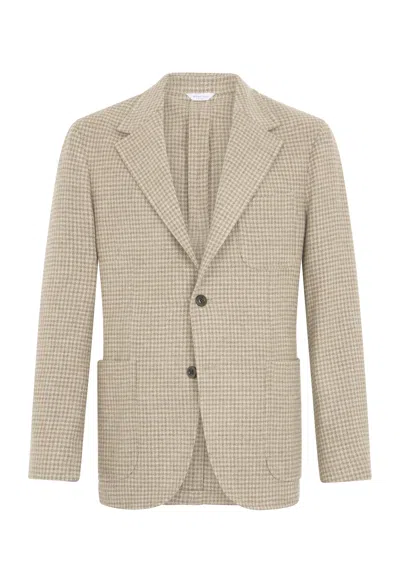 Boglioli Houndstooth Soft Wool Blend Windsor Jacket In Neutral