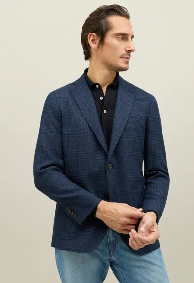 Boglioli Prince Of Wales Wool Blend K-jacket In Blue