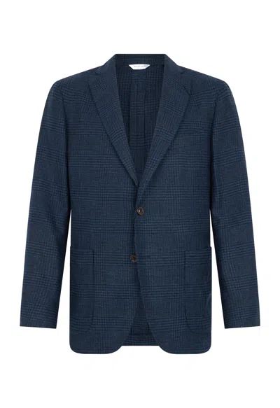 Boglioli Prince Of Wales Wool Blend K-jacket In Blue