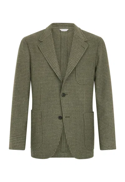 Boglioli Houndstooth Soft Wool Blend Windsor Jacket In Green