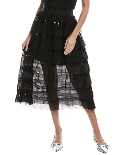 Maje Woven Midi Skirt In Black
