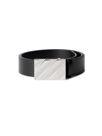 Off-white Diagonal Buckle Leather Belt In Black