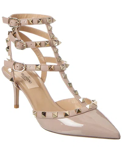 Valentino Rockstud Caged 65 Patent Ankle Strap Pump In Neutral