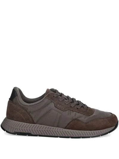 Hugo Boss Panelled Lace-up Sneakers In Brown