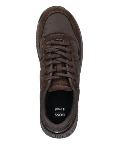 Hugo Boss Panelled Lace-up Sneakers In Brown