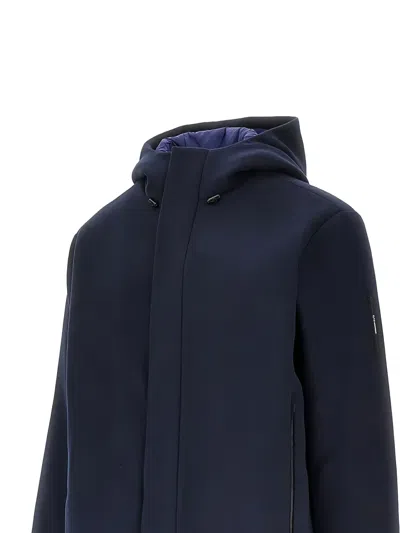 Ea7 Padded Wool-blend Hooded Parka Coat In Blue