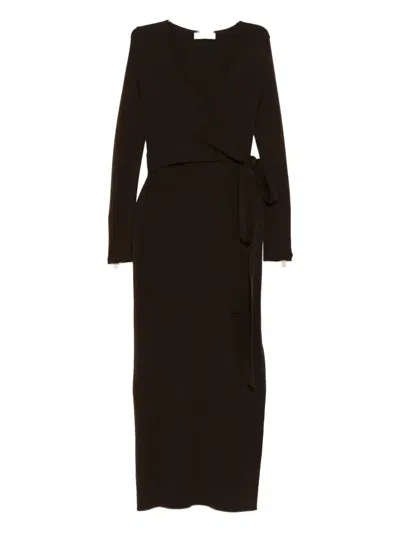Akep Side-slits Wrap Midi Dress In Brown