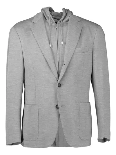 Eleventy Hooded Single-breast Blazer In Gray
