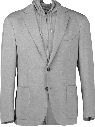 Eleventy Hooded Single-breast Blazer In Gray