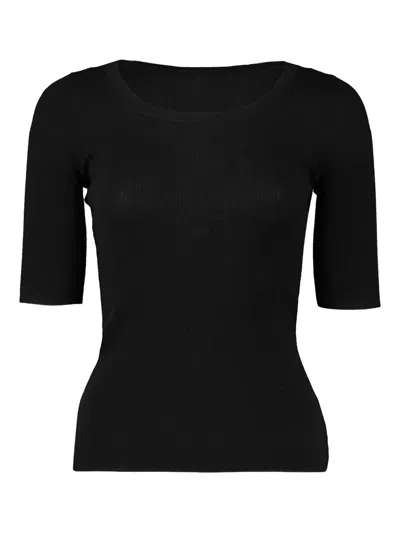 Michael Kors Scoop-neck Ribbed-neck T-shirt In Black