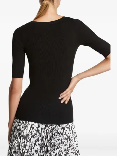 Michael Kors Scoop-neck Ribbed-neck T-shirt In Black