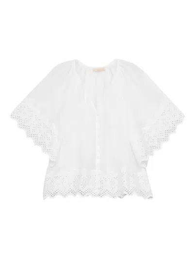 Bytimo Slub Eyelet-trimmed Blouse In White