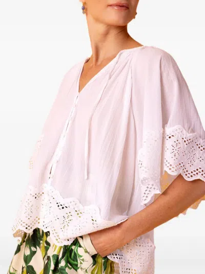 Bytimo Slub Eyelet-trimmed Blouse In White