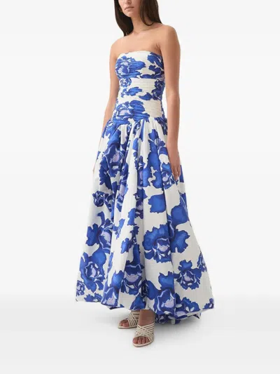 Aje Floral-print Strapless Dress In Blue