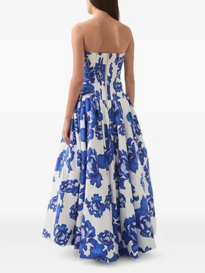 Aje Floral-print Strapless Dress In Blue