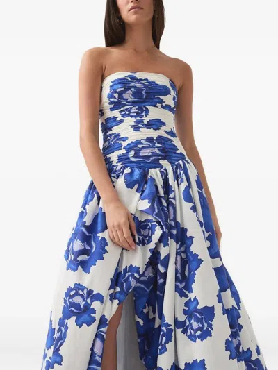 Aje Floral-print Strapless Dress In Blue