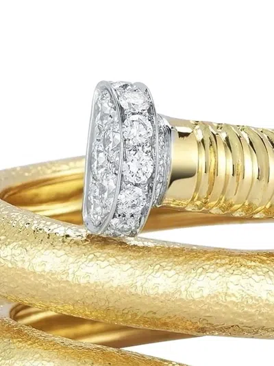 David Webb 18k Yellow Gold Hammered Nail Diamond Ring In Gold