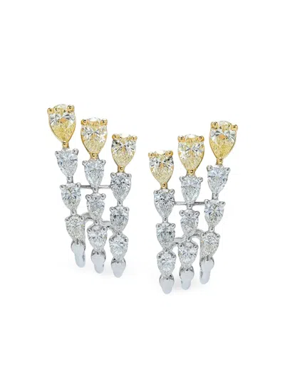 Azzaro 18k White Gold Three Row Teardrop Diamond Earrings In Metallic