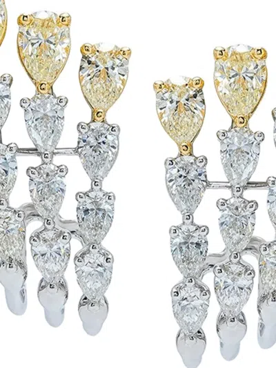 Azzaro 18k White Gold Three Row Teardrop Diamond Earrings In Metallic