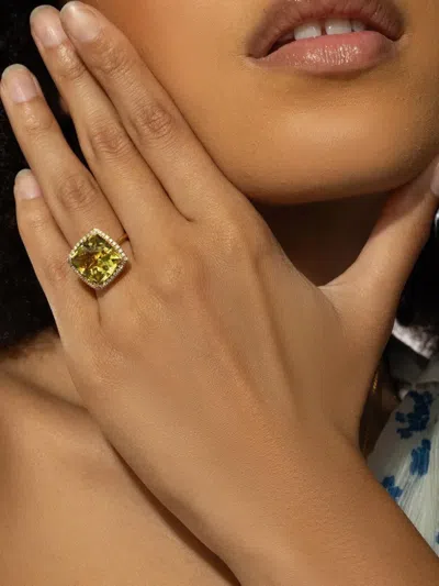 Lisa Nik 18k Yellow Gold Diamond And Lemon Quartz Ring In Yellow