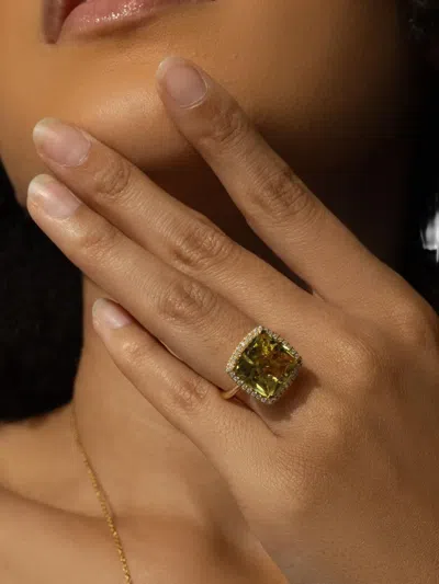 Lisa Nik 18k Yellow Gold Diamond And Lemon Quartz Ring In Yellow