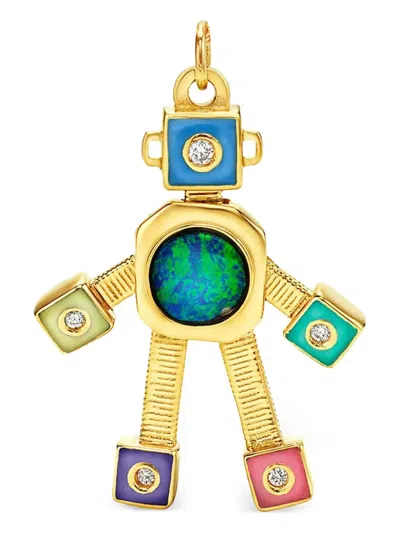 Vans 18k Yellow Gold Galaxy Heart Robot Pendant In Gold