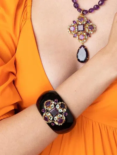 Bounkit Jewelry Amethyst Quartz Gold-tone Cuff Bracelet In Brown