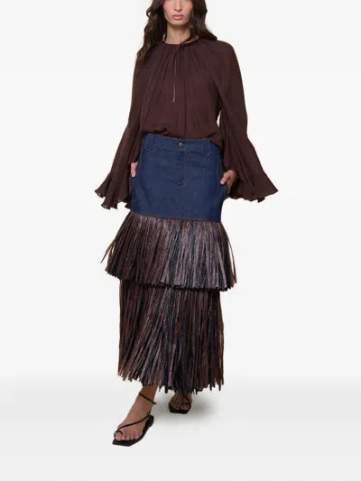 Johanna Ortiz Ruffled-sleeve Blouse In Red