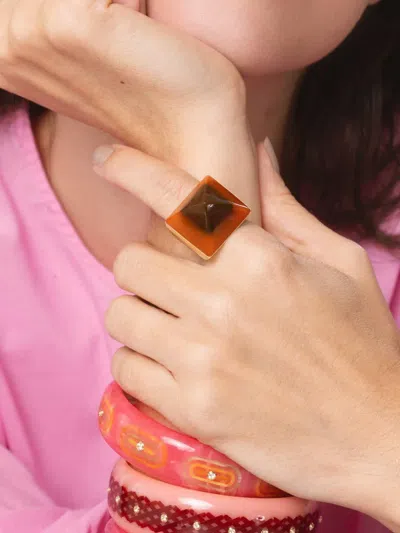 Mark Davis 18k Yellow Gold Kendall Bakelite Ring In Brown