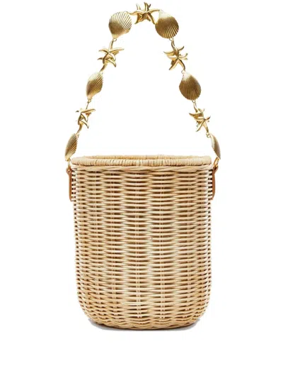 Poolside Island Shell-embellished Bucket Bag In Neutral