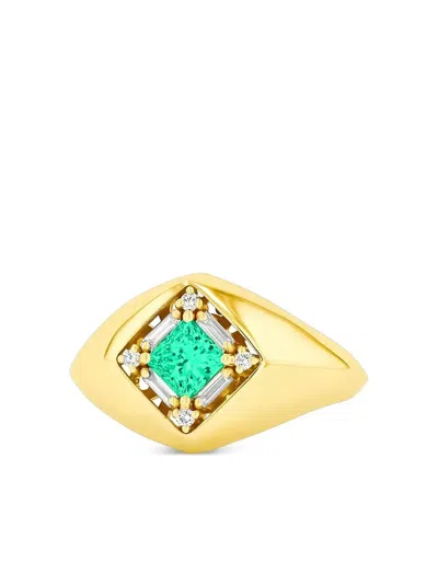 Suzanne Kalan 18k Yellow Gold Emerald And Diamond Signet Ring In Gold