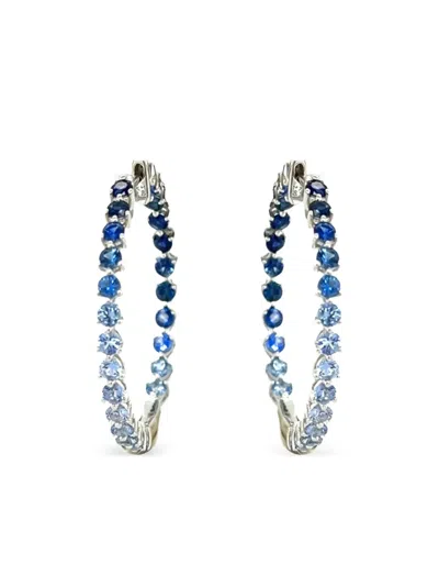 Lisa Nik 18k White Gold Sapphire Hoop Earrings In Blue