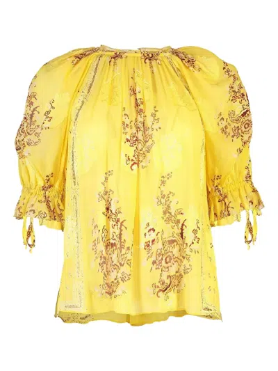 Ulla Johnson Pippa Floral-print Puff-sleeve Blouse In Yellow