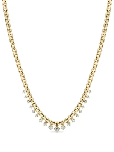 Zoë Chicco 14k Gold Graduated Diamond And Sapphire Necklace In Brown