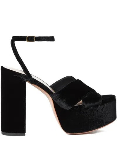 Loeffler Randall 130mm Loretta Velvet Platform Sandals In Black