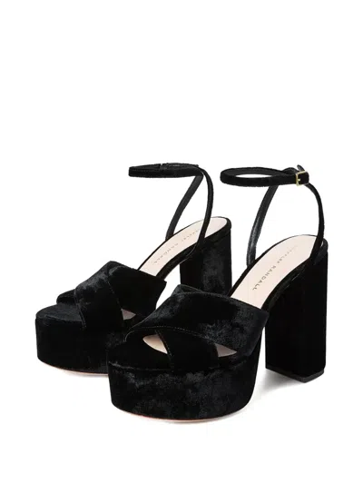 Loeffler Randall 130mm Loretta Velvet Platform Sandals In Black