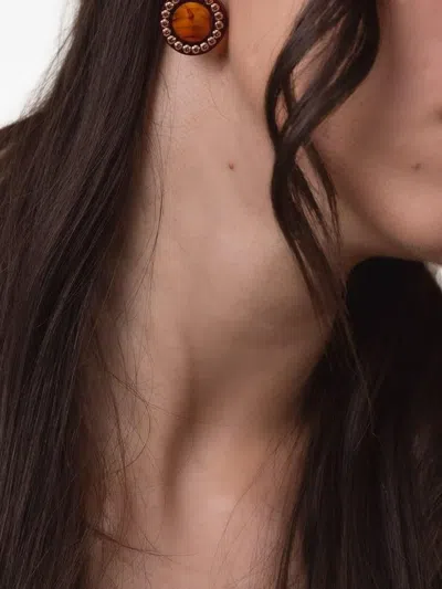 Mark Davis 18k Yellow Gold Garnet Bakelite Earrings In Brown