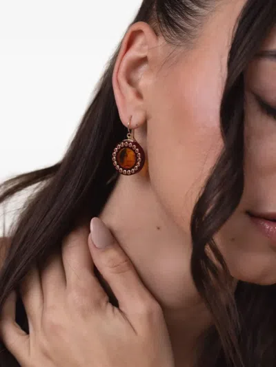 Mark Davis 18k Yellow Gold Garnet Bakelite Earrings In Brown