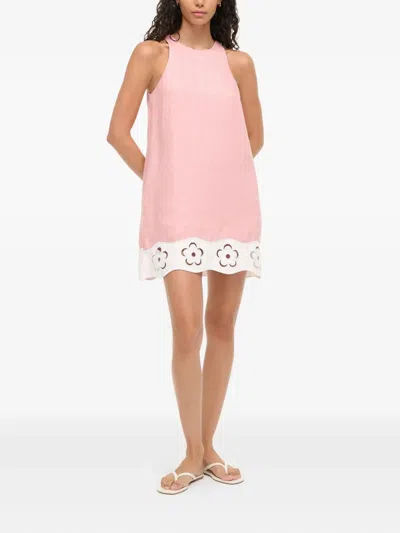 Staud Mika Flower-cut Linen Dress In Pink