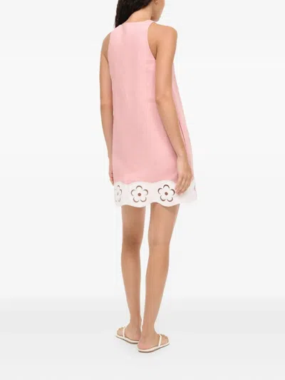 Staud Mika Flower-cut Linen Dress In Pink