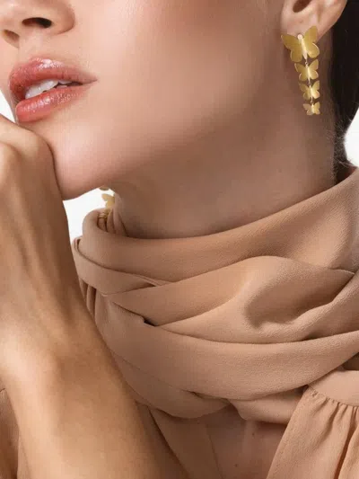 Tanya Farah 18k Yellow Gold Butterfly Cascading Earrings In Brown