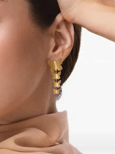 Tanya Farah 18k Yellow Gold Butterfly Cascading Earrings In Brown