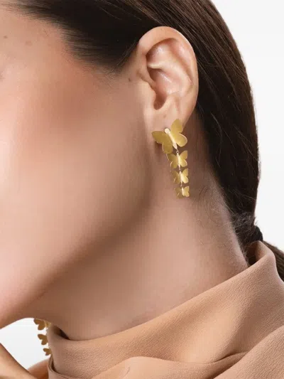 Tanya Farah 18k Yellow Gold Butterfly Cascading Earrings In Brown