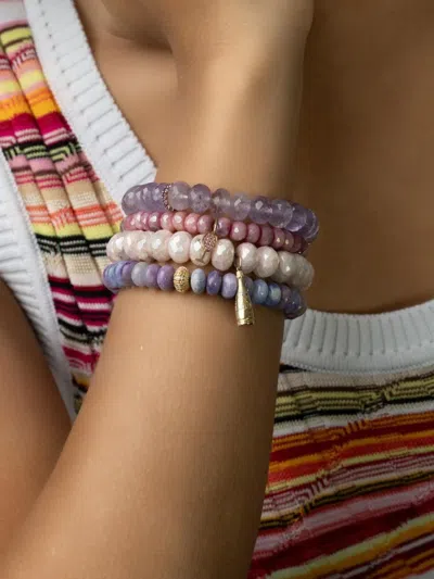 Sydney Evan 14k Yellow Gold Rondelle Heckmenite Bracelet In Purple