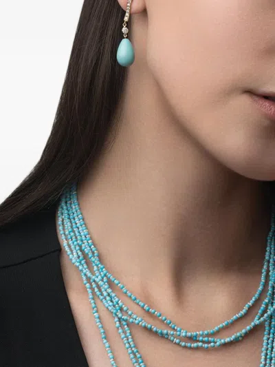 Piranesi 18k Yellow Gold Diamond Turquoise Drop Earrings In Blue