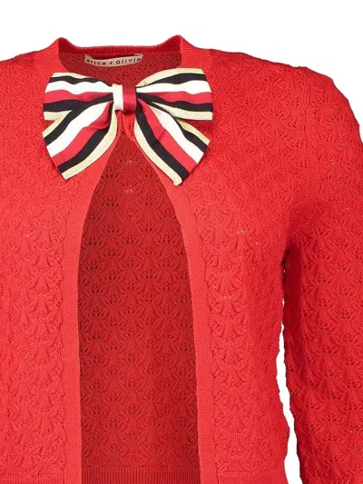 Alice And Olivia Open-front Bow-detailing Cardigan In Red