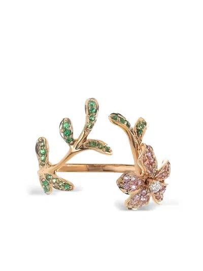 Stéfère 18k Rose Gold Flower Multi-stone Ring In Gold